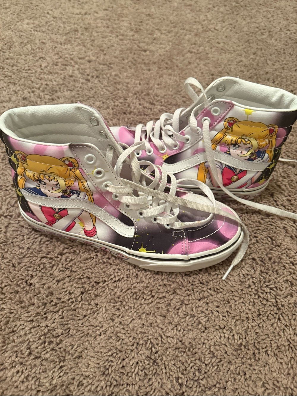 Converse Kids High-Top Sneakers in Pink, White and Black with Sailor Moon Art - Picture 2 of 4